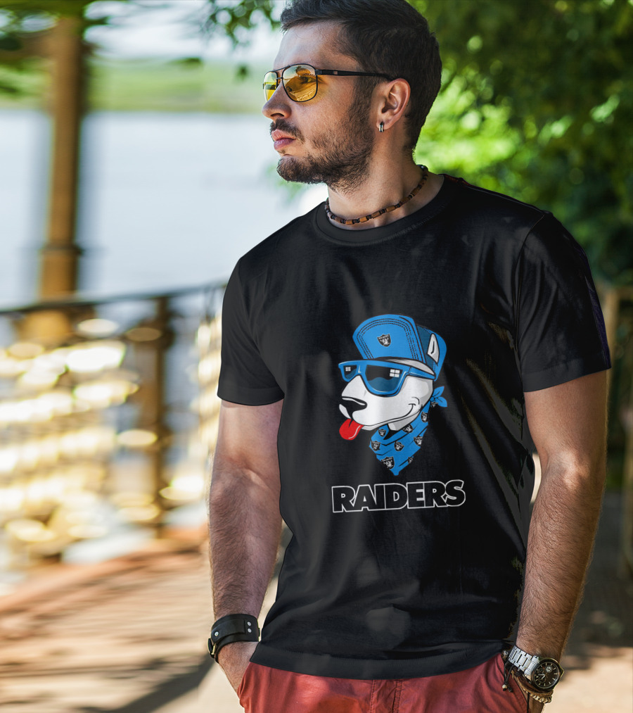 Raiders Bull Terrier Cool Blue Bandana And Cap T-Shirt