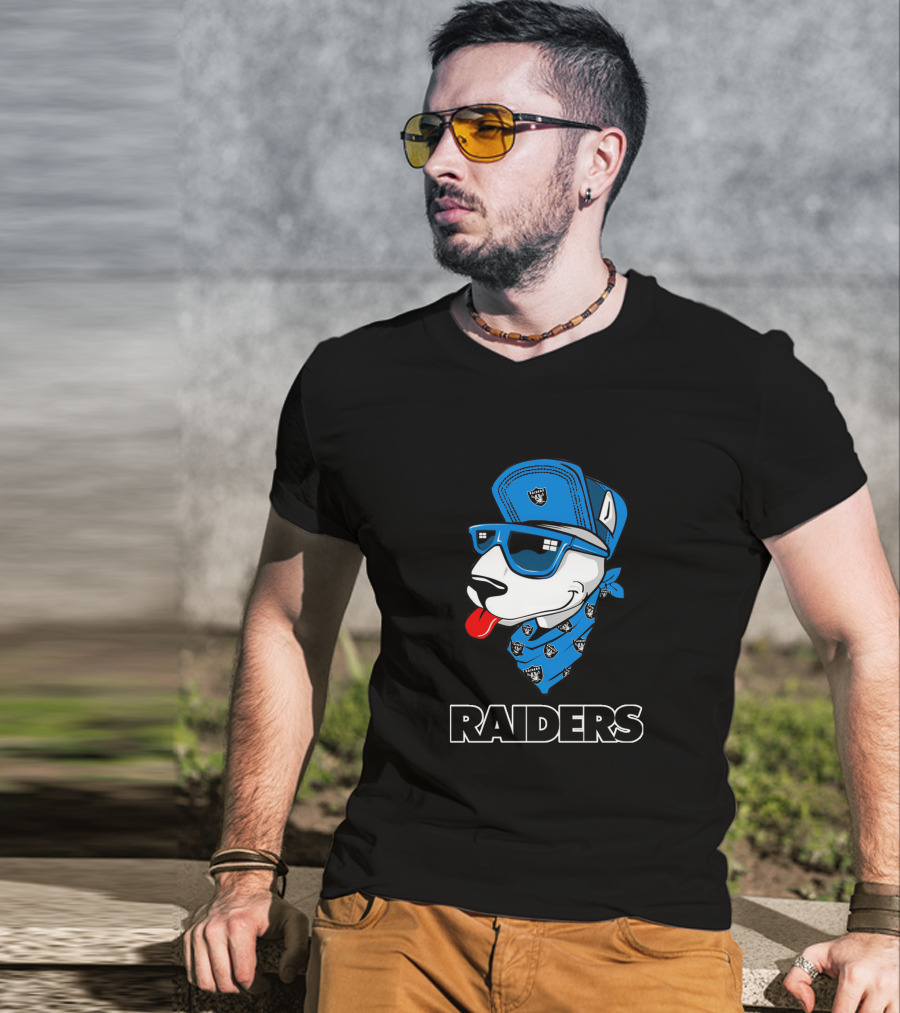 Raiders Bull Terrier Cool Blue Bandana And Cap T-Shirt