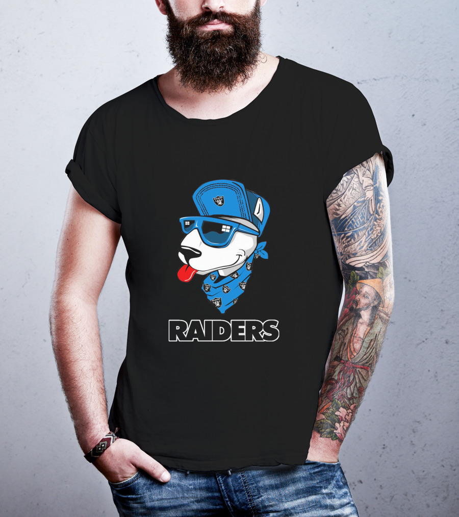 Raiders Bull Terrier Cool Blue Bandana And Cap T-Shirt