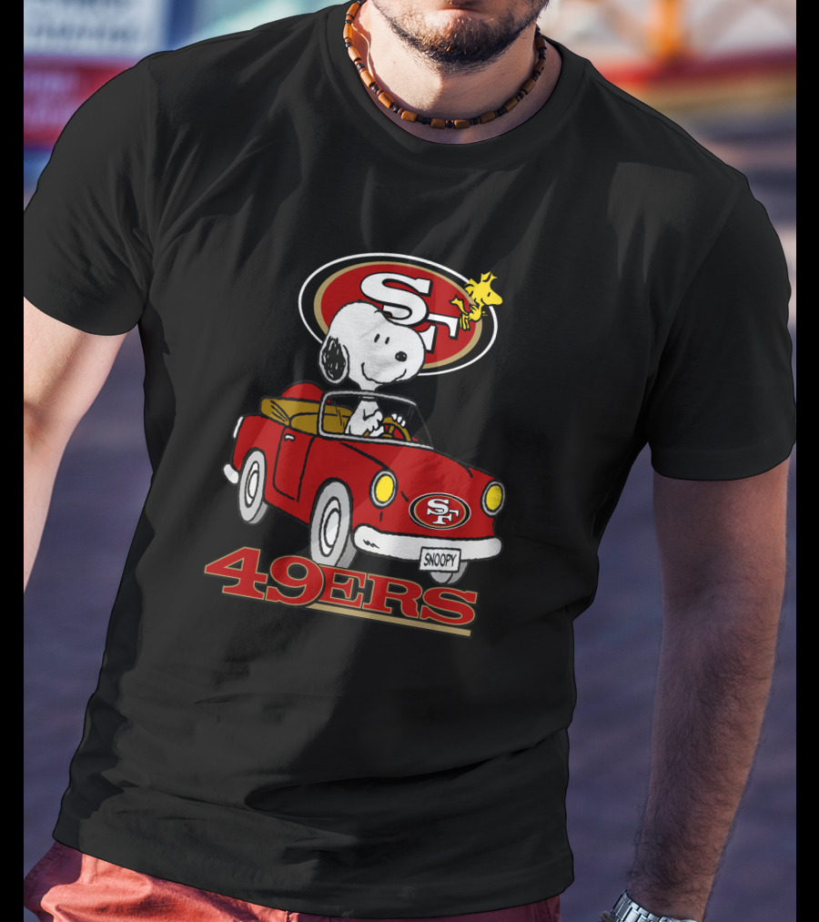 San Francisco 49ers Snoopy Driving Car With Woodstock T-Shirt