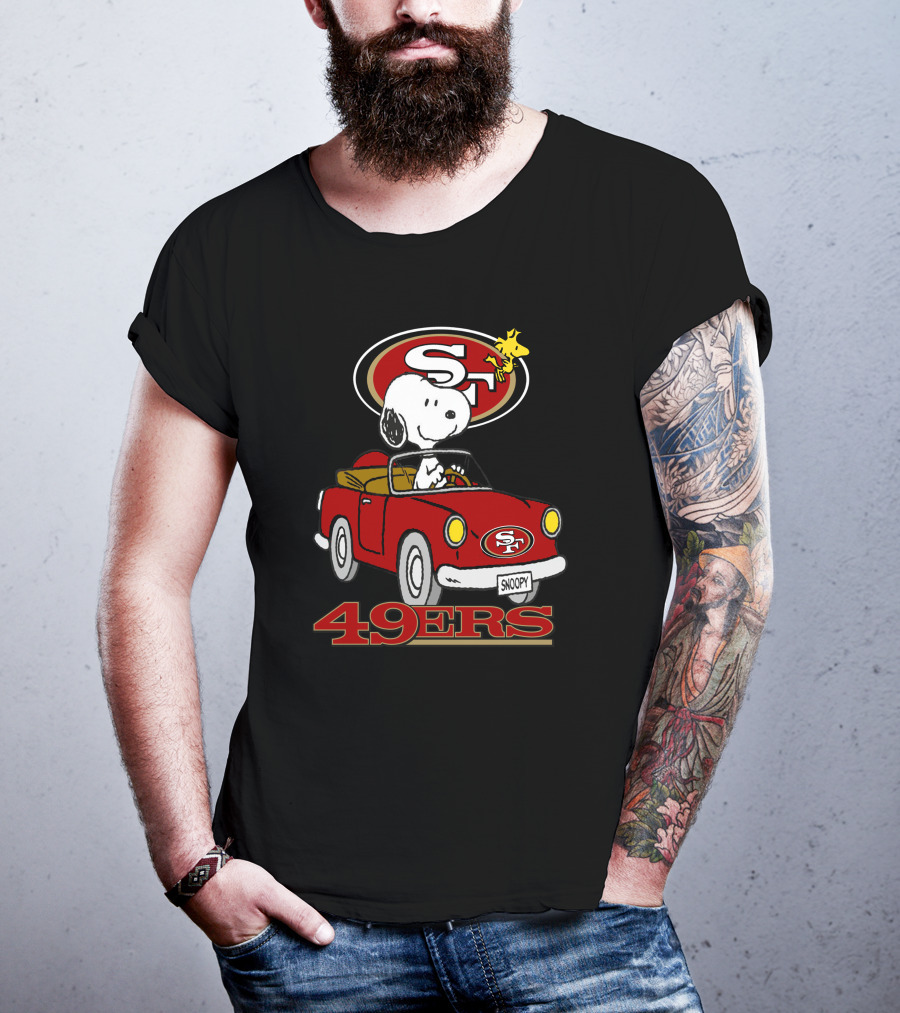 San Francisco 49ers Snoopy Driving Car With Woodstock T-Shirt