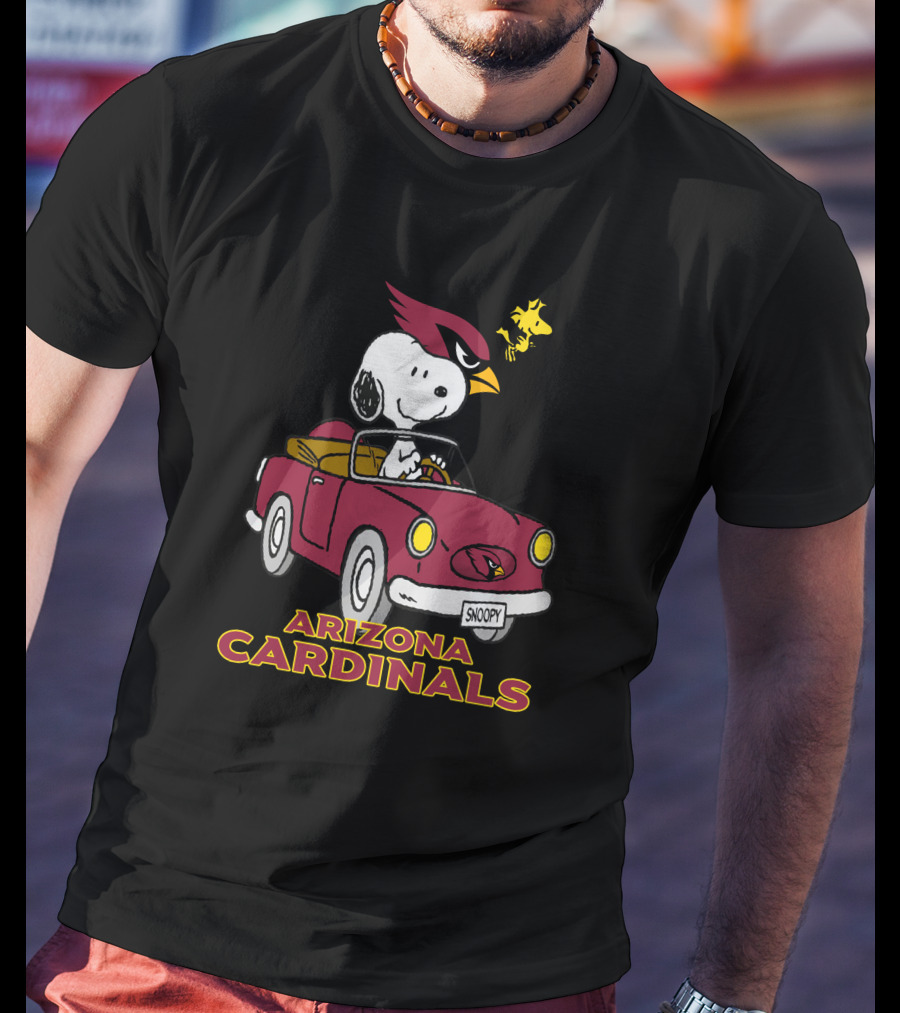 Arizona Cardinals Snoopy Woodstock Driving Adventure T-Shirt