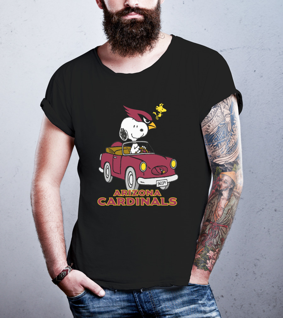 Arizona Cardinals Snoopy Woodstock Driving Adventure T-Shirt