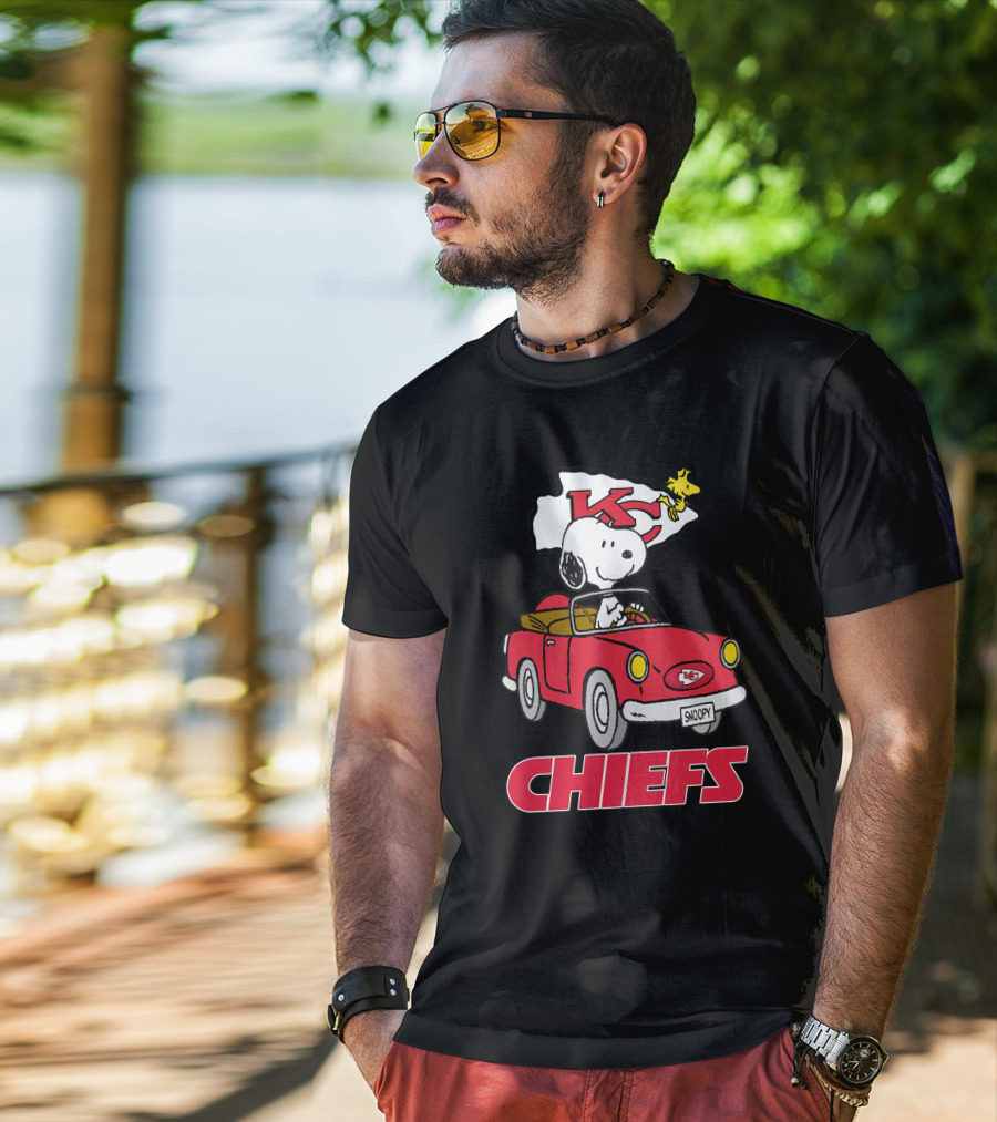 Chiefs Snoopy Driving With KC Flag T-Shirt