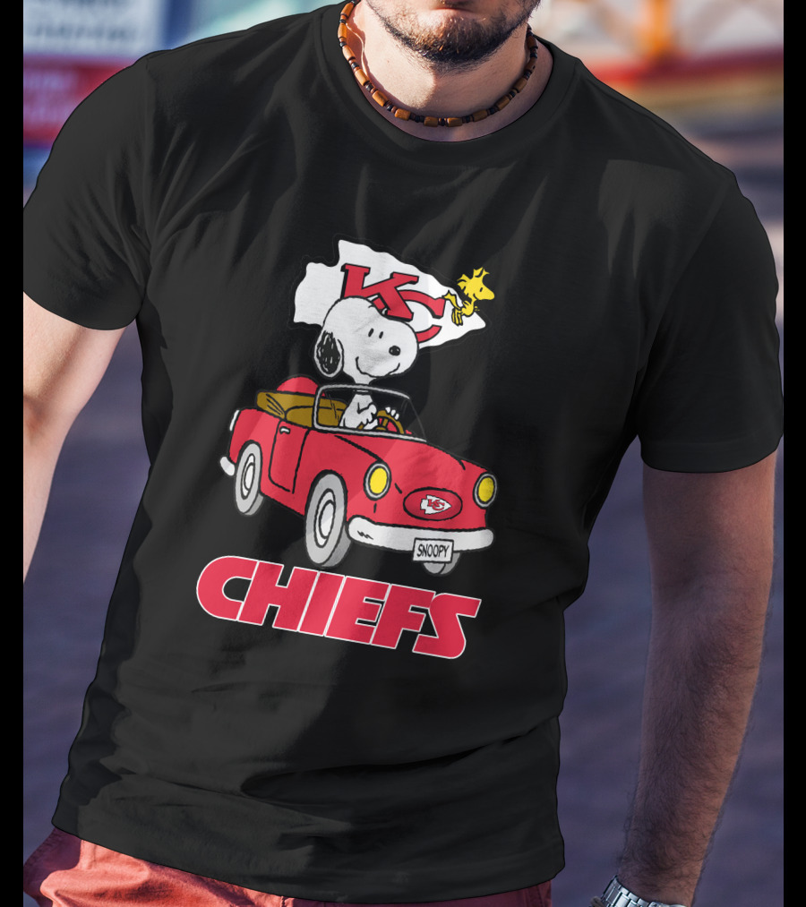Chiefs Snoopy Driving With KC Flag T-Shirt
