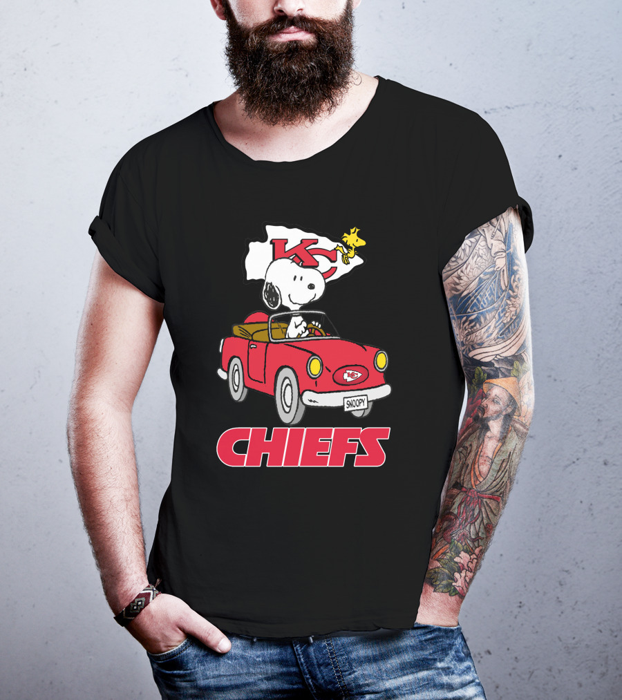Chiefs Snoopy Driving With KC Flag T-Shirt