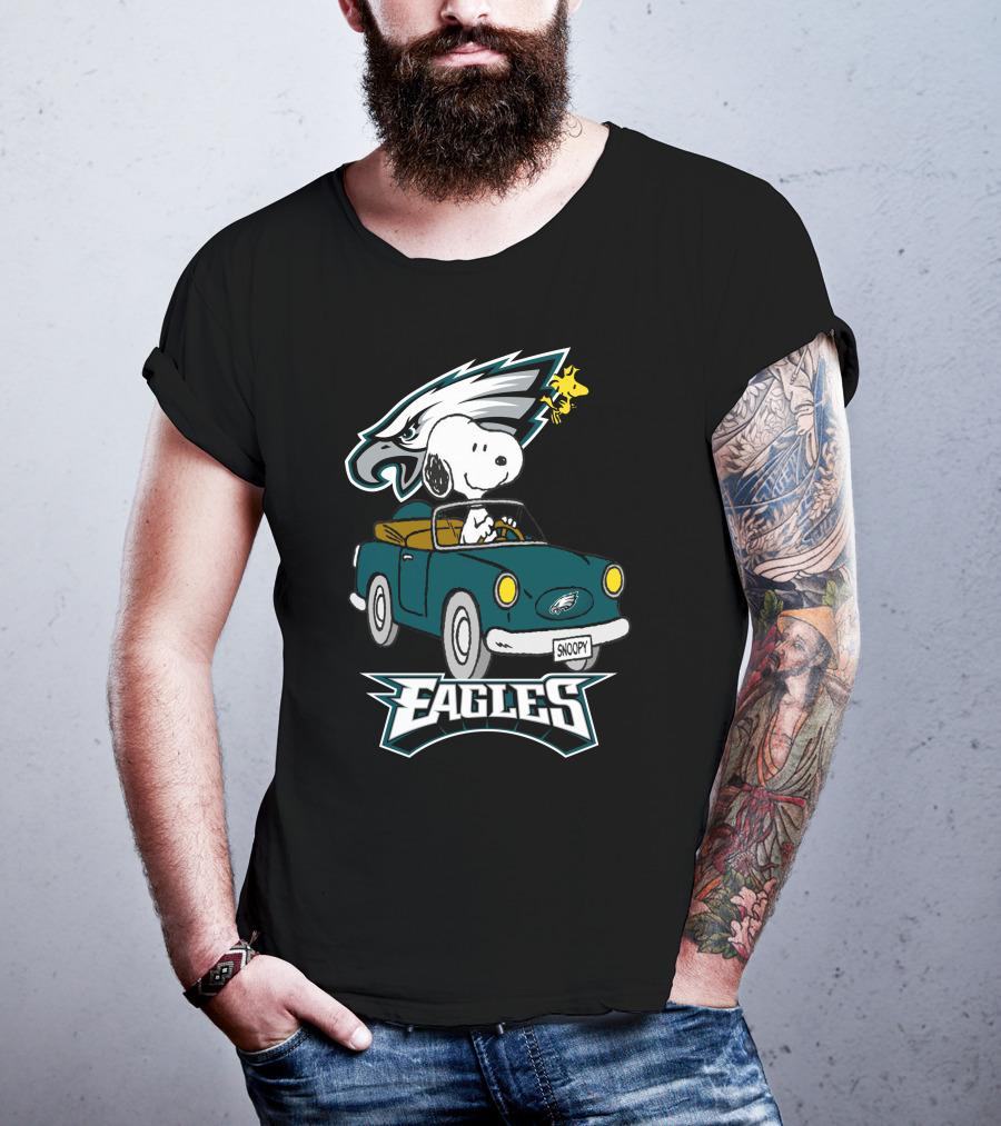 Philadelphia Eagles Snoopy Woodstock Driving Fun T-Shirt