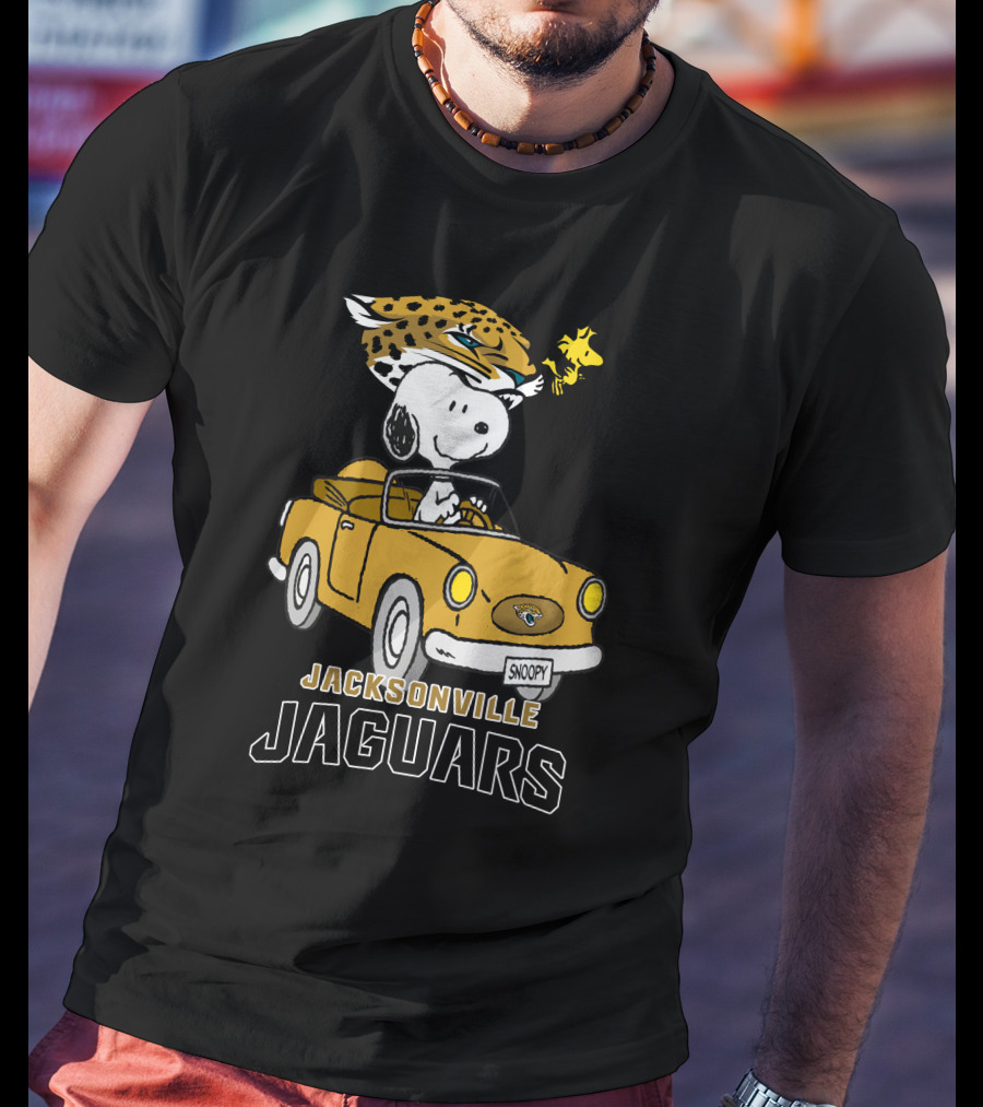 Jacksonville Jaguars Snoopy Driving Car With Woodstock T-Shirt