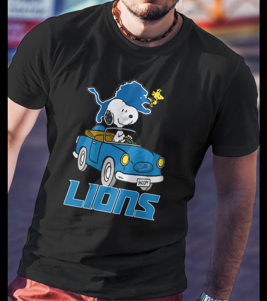 Lions Snoopy Detroit Football Ride With Woodstock T-Shirt