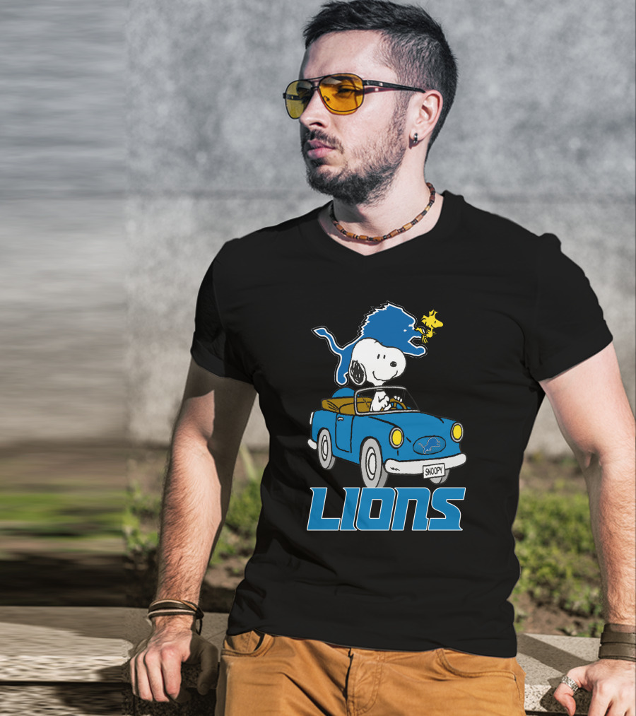 Lions Snoopy Detroit Football Ride With Woodstock T-Shirt