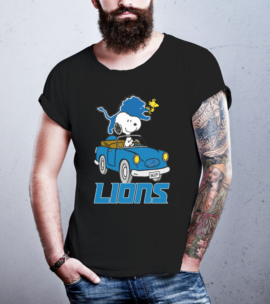 Lions Snoopy Detroit Football Ride With Woodstock T-Shirt