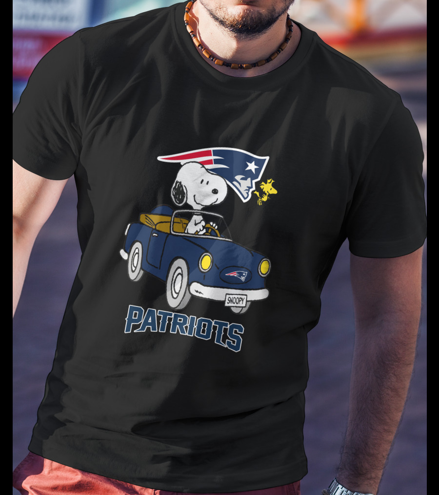 Snoopy Patriots Ride With Woodstock Football Car T-Shirt
