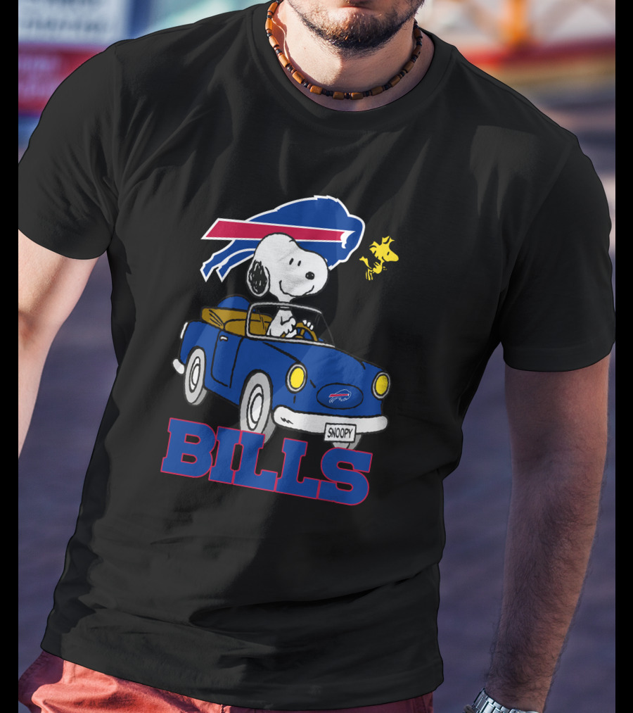 Buffalo Bills Snoopy Driving Woodstock NFL Peanuts T-Shirt