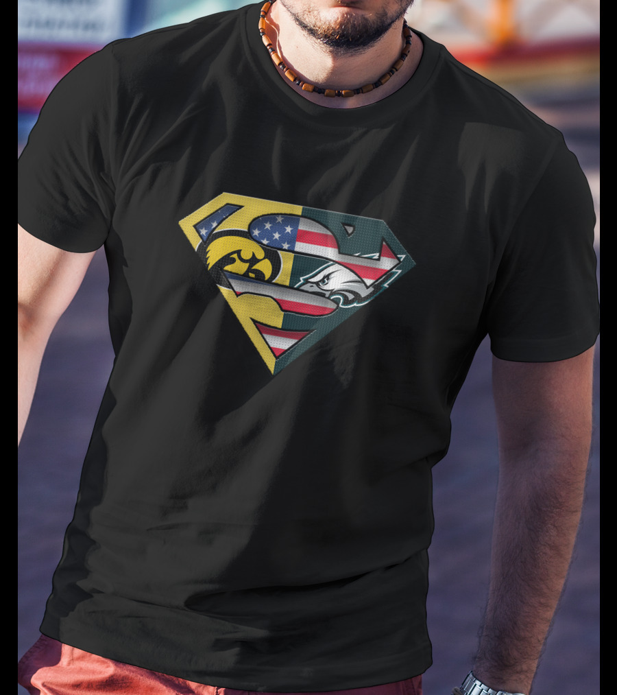 Iowa Hawkeyes Eagles Superman Blended Usa Flag T-Shirt