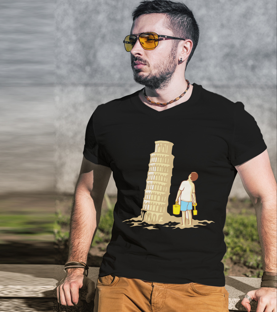 Sandcastle Builder Leaning Tower Of Pisa Summer Fun T-Shirt