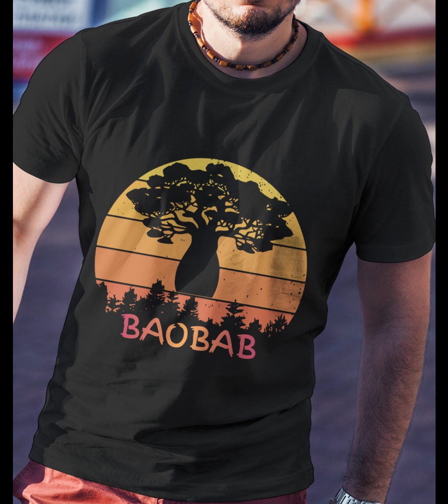 BAOBAB Sunset Silhouette Retro Vintage Forest Scene T-Shirt