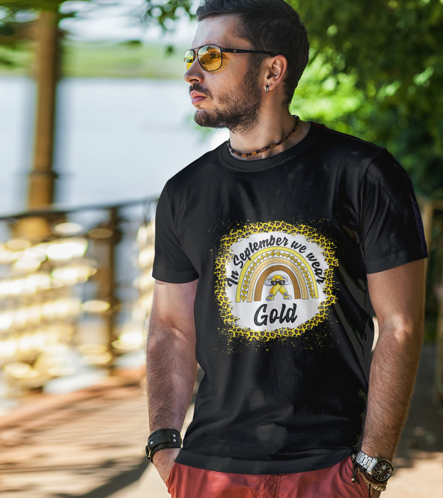In September We Wear Gold Rainbow Leopard Awareness T-Shirt