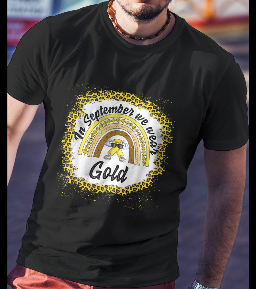 In September We Wear Gold Rainbow Leopard Awareness T-Shirt