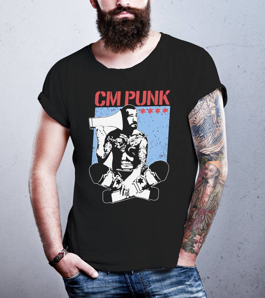 CM Punk AEW All Elite Wrestling Megaphone Graphic With Red Stars T-Shirt