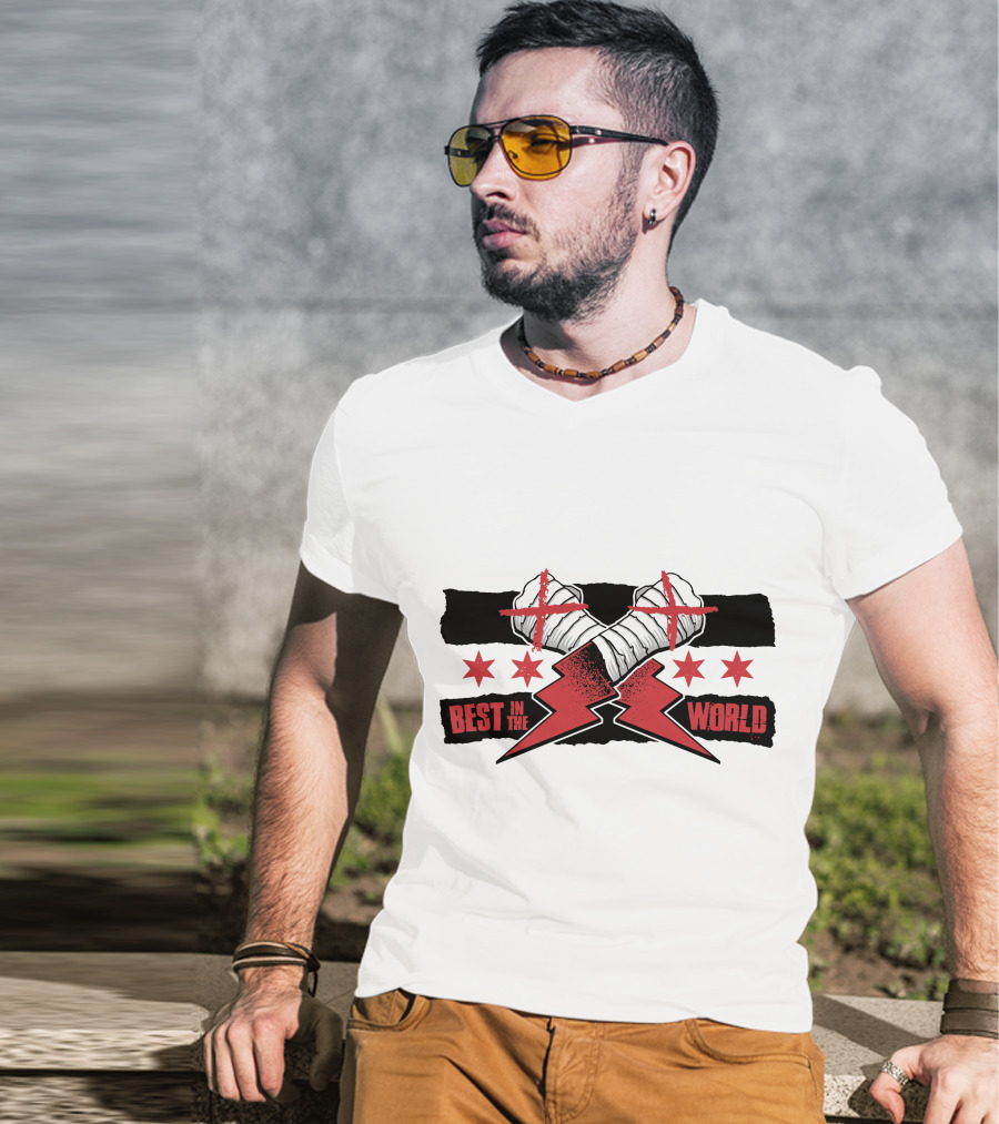 Best In The World Crossed Fists Red Lightning Stars T-Shirt