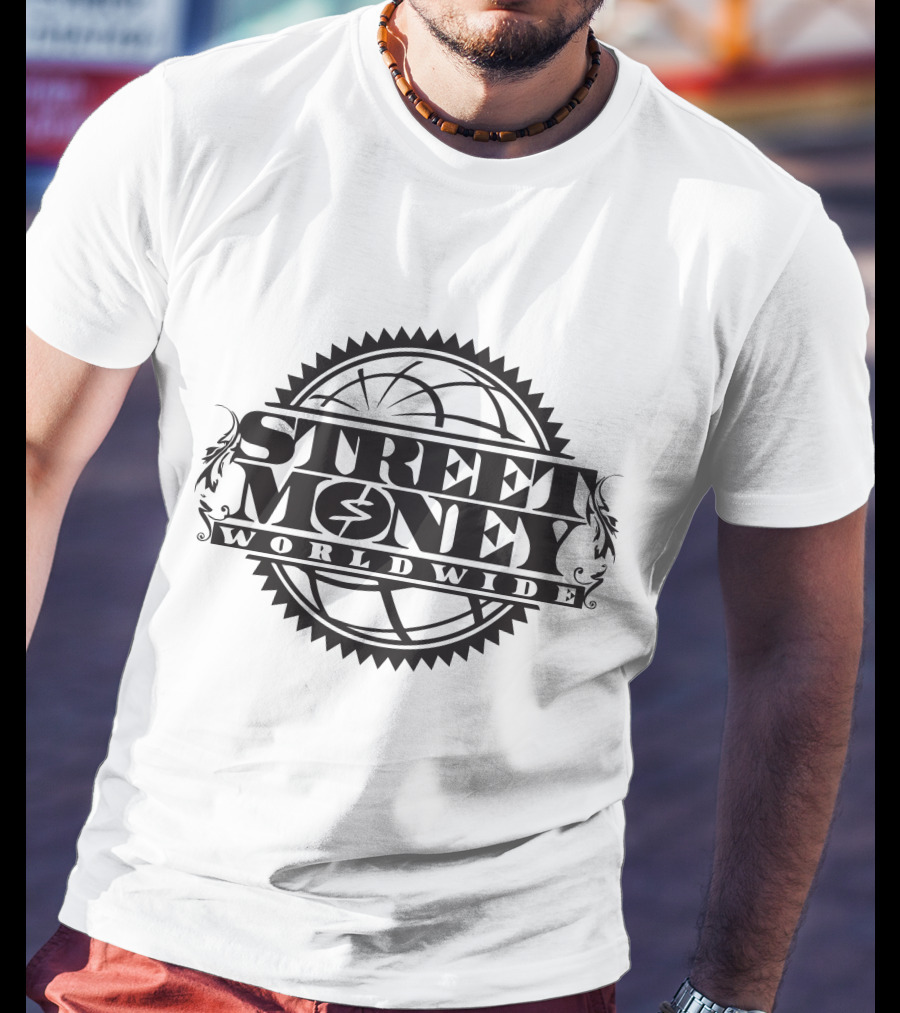 STREET MONEY WORLDWIDE Globe Emblem With Stylized Dollar T-Shirt