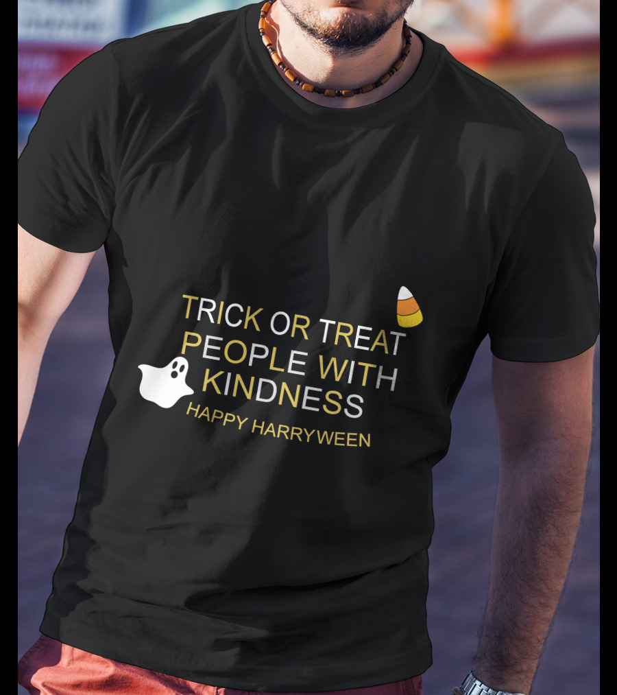 TRICK OR TREAT PEOPLE WITH KINDNESS HAPPY HARRYWEEN Ghost Candy Corn T-Shirt
