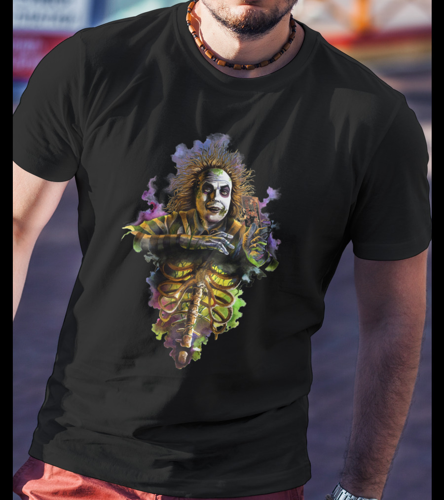 Beetlejuice Bio Exorcist Undead Ghost Character Holding Card T-Shirt