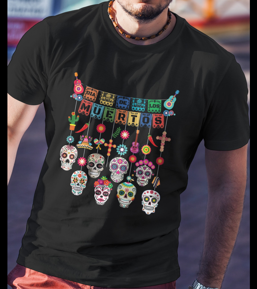 Dia De Los Muertos Colorful Sugar Skulls And Festive Decorations Day Of The Dead T-Shirt
