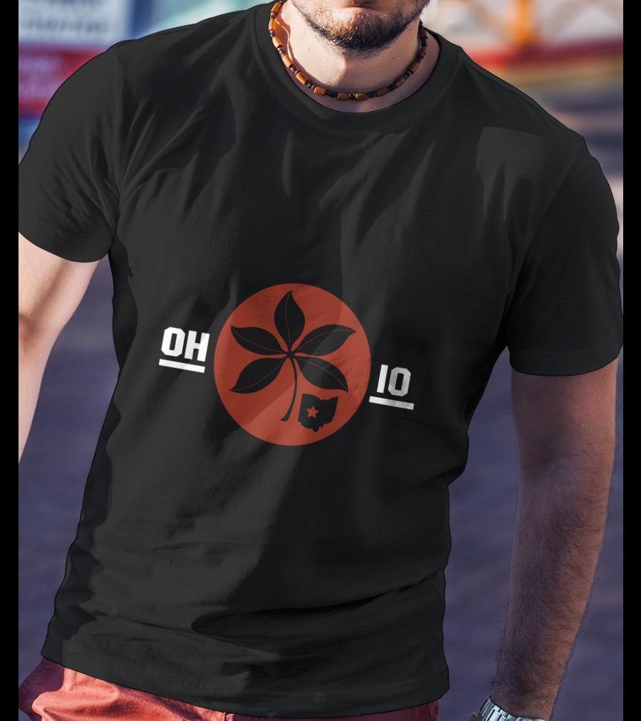 Black OH IO Buckeye Leaf Ohio Star T-Shirt