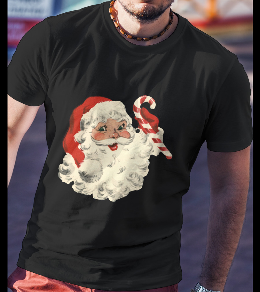 Retro Santa Claus Candy Cane Vintage Christmas T-Shirt