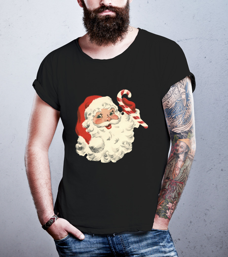 Retro Santa Claus Candy Cane Vintage Christmas T-Shirt