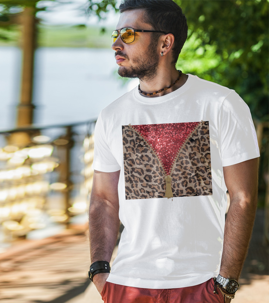Red Faux Glitter Leopard Zipper Tumbler T-Shirt