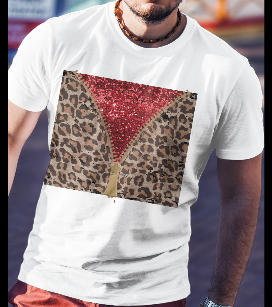 Red Faux Glitter Leopard Zipper Tumbler T-Shirt