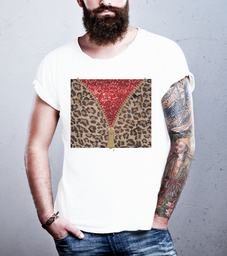 Red Faux Glitter Leopard Zipper Tumbler T-Shirt