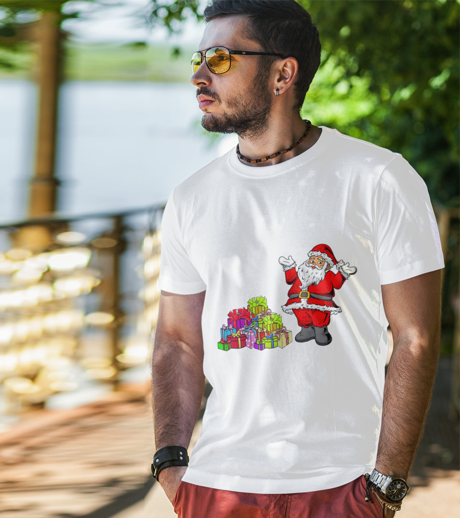 Santa Claus With Colorful Wrapped Gifts T-Shirt
