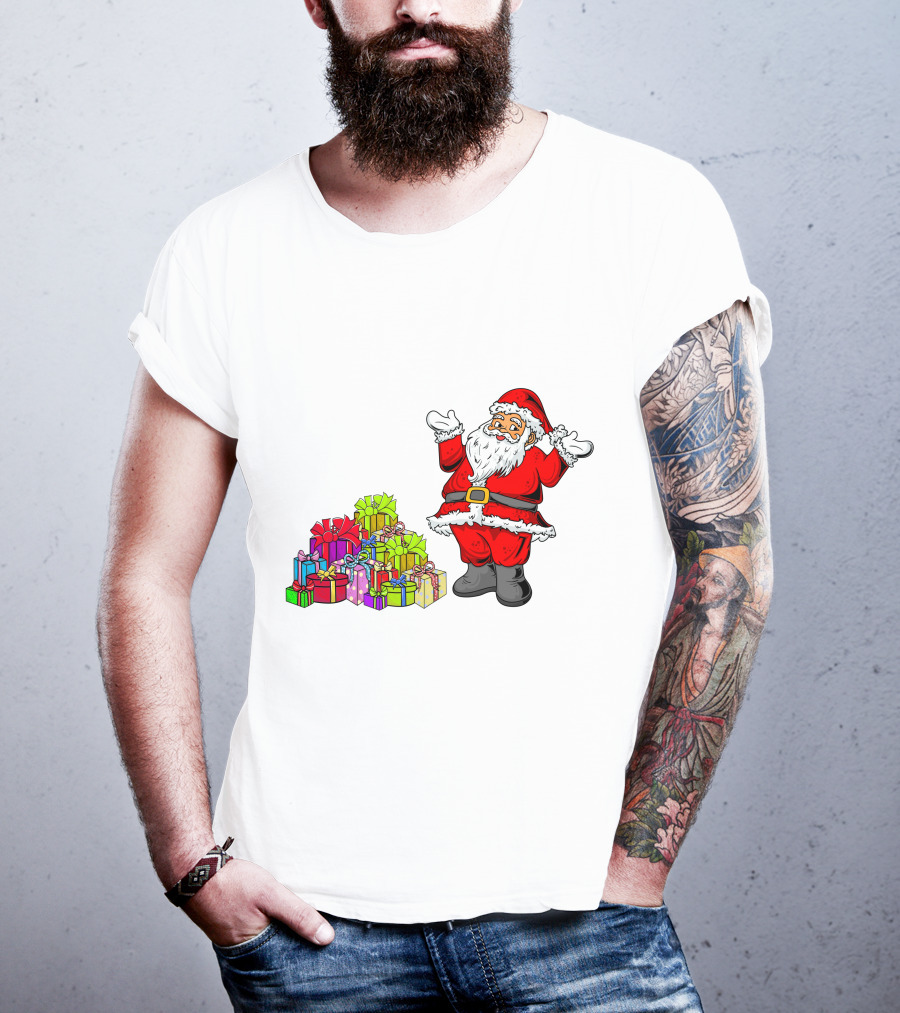 Santa Claus With Colorful Wrapped Gifts T-Shirt