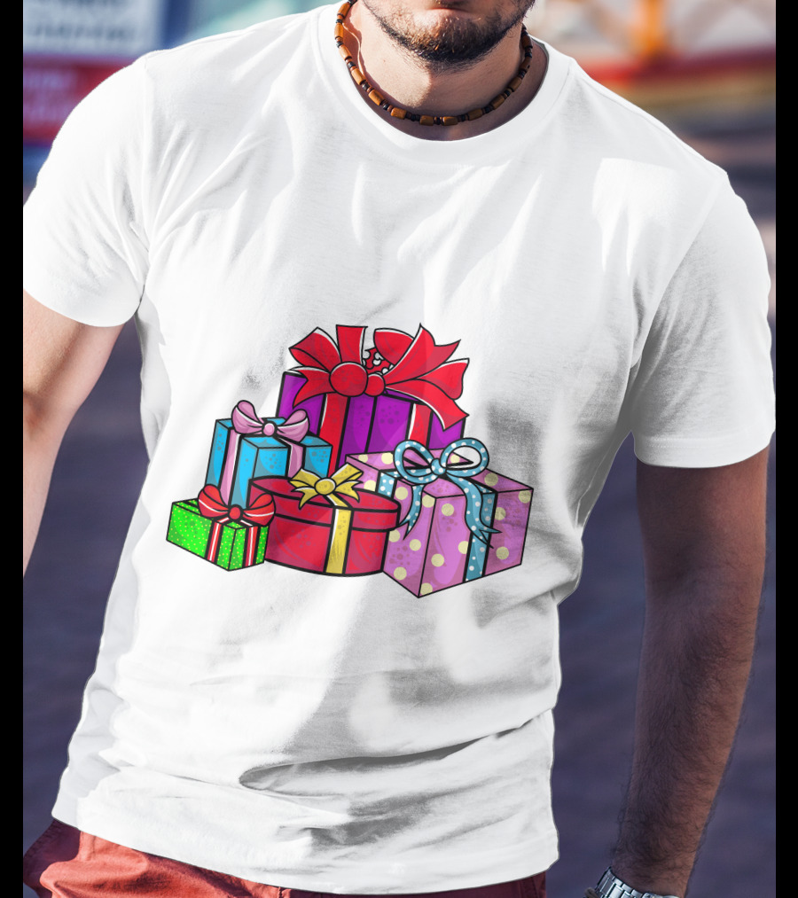 Christmas Presents With Bright Bows And Polka Dots T-Shirt