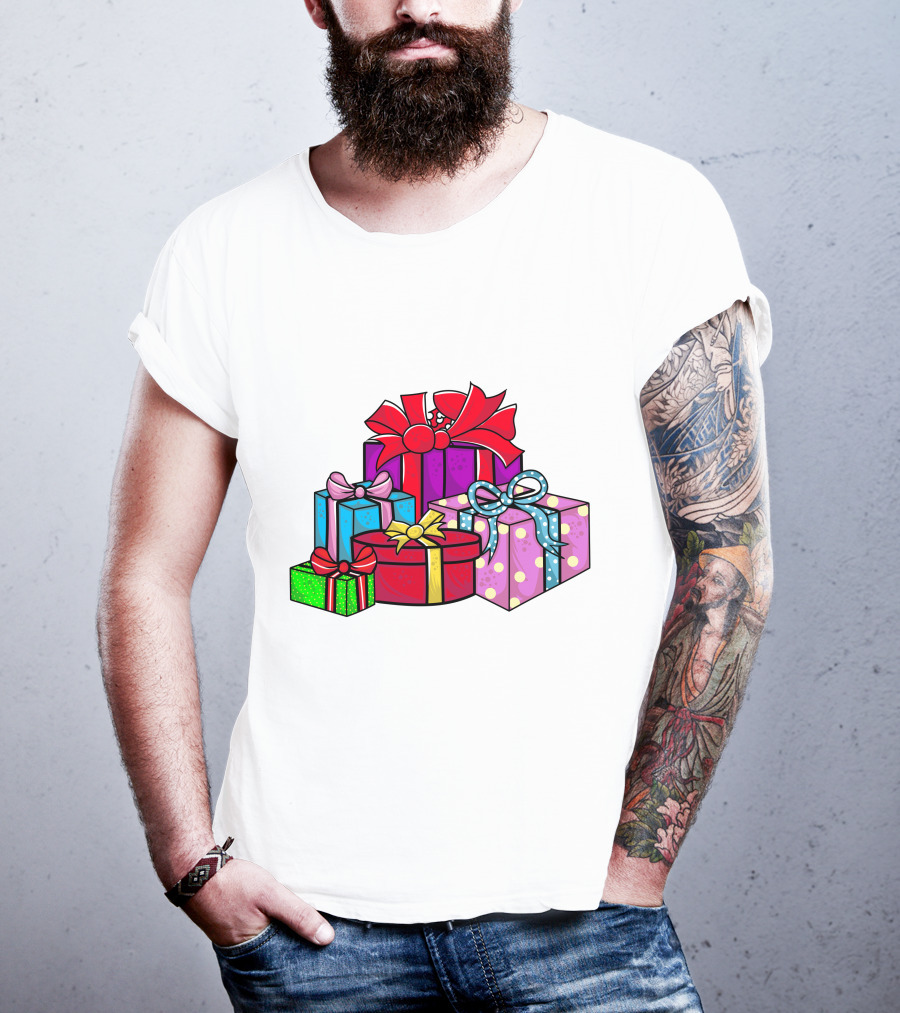 Christmas Presents With Bright Bows And Polka Dots T-Shirt
