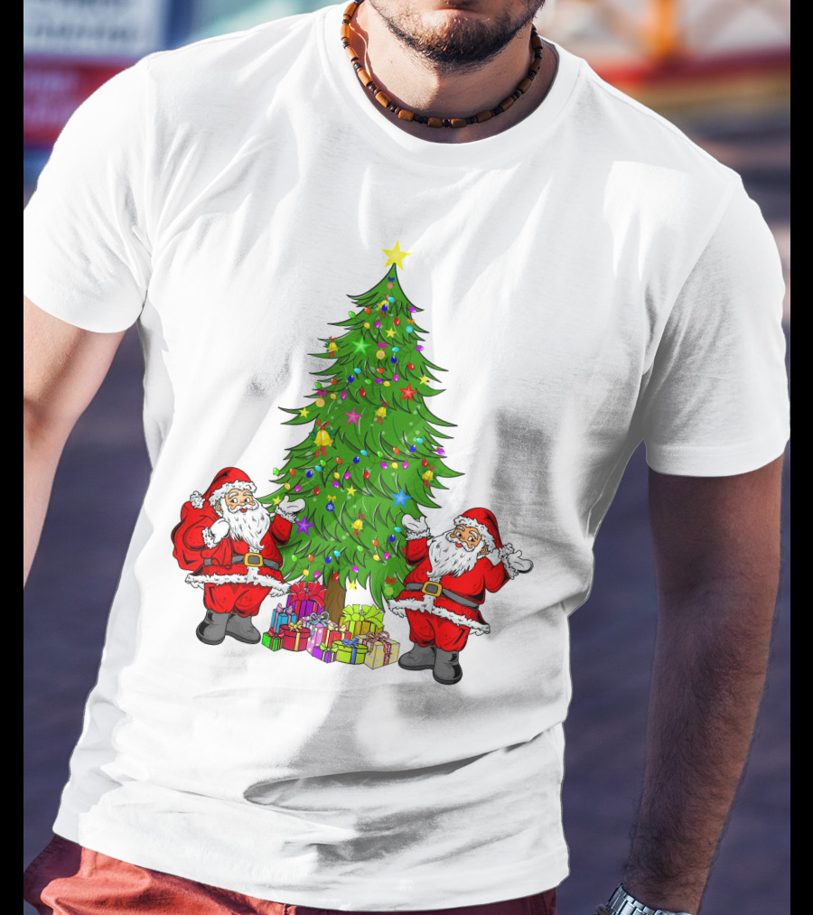 Christmas Tree Santa Claus Presents Holiday Decor T-Shirt