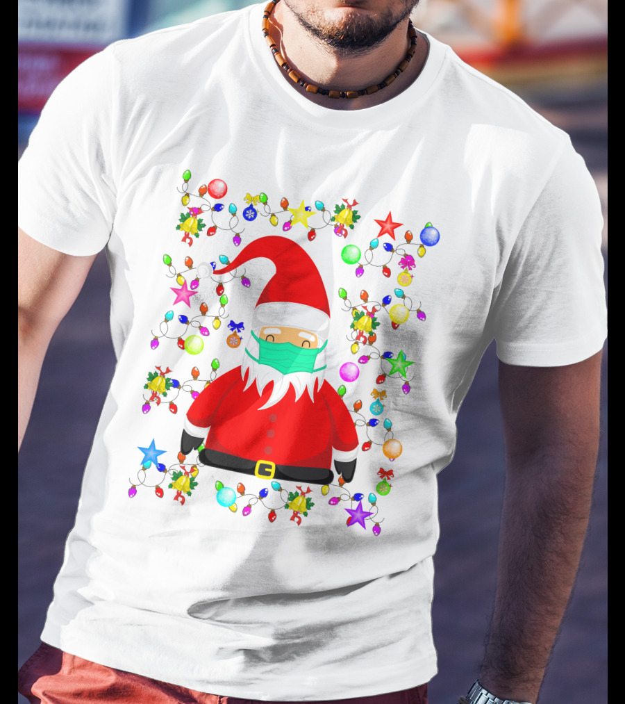 Santa Claus Christmas Mask Ornament Lights T-Shirt