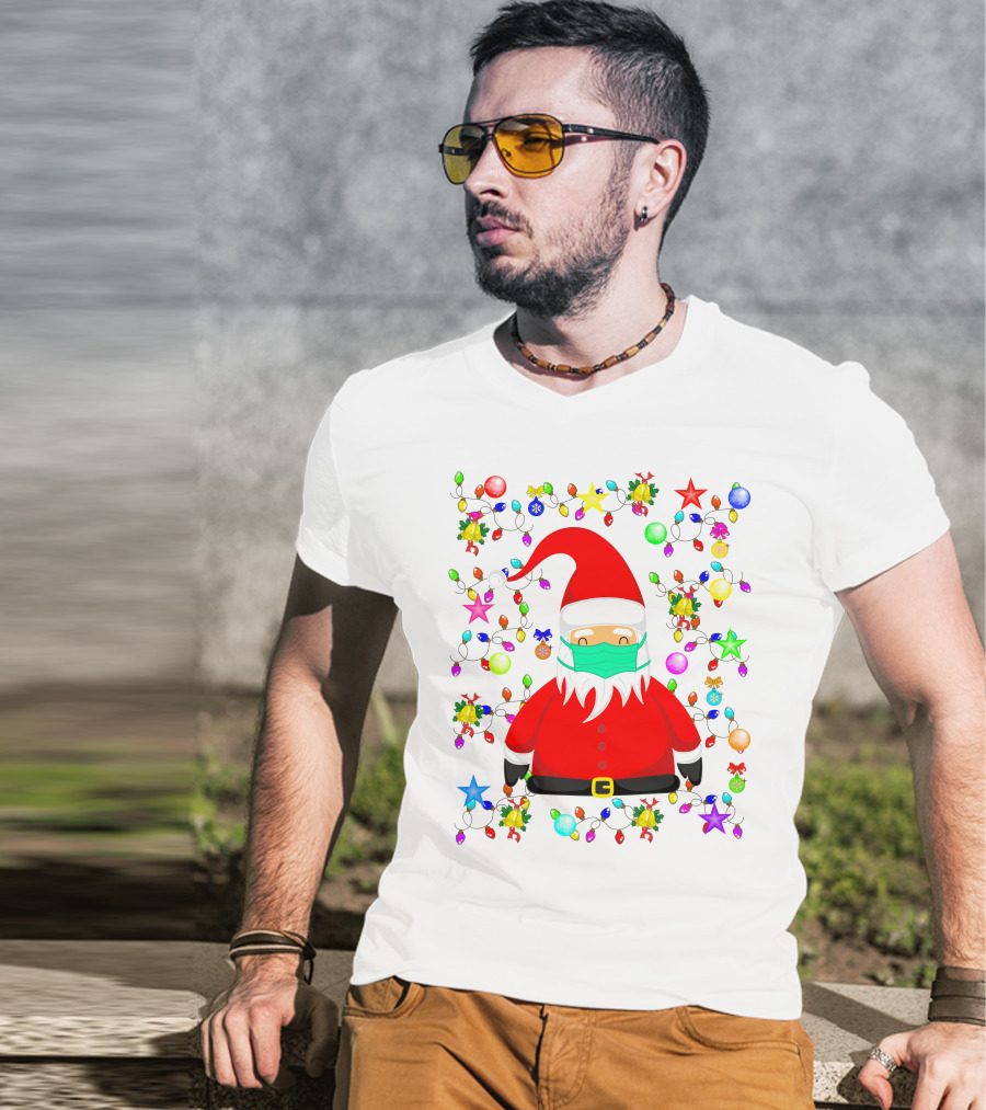 Santa Claus Christmas Mask Ornament Lights T-Shirt