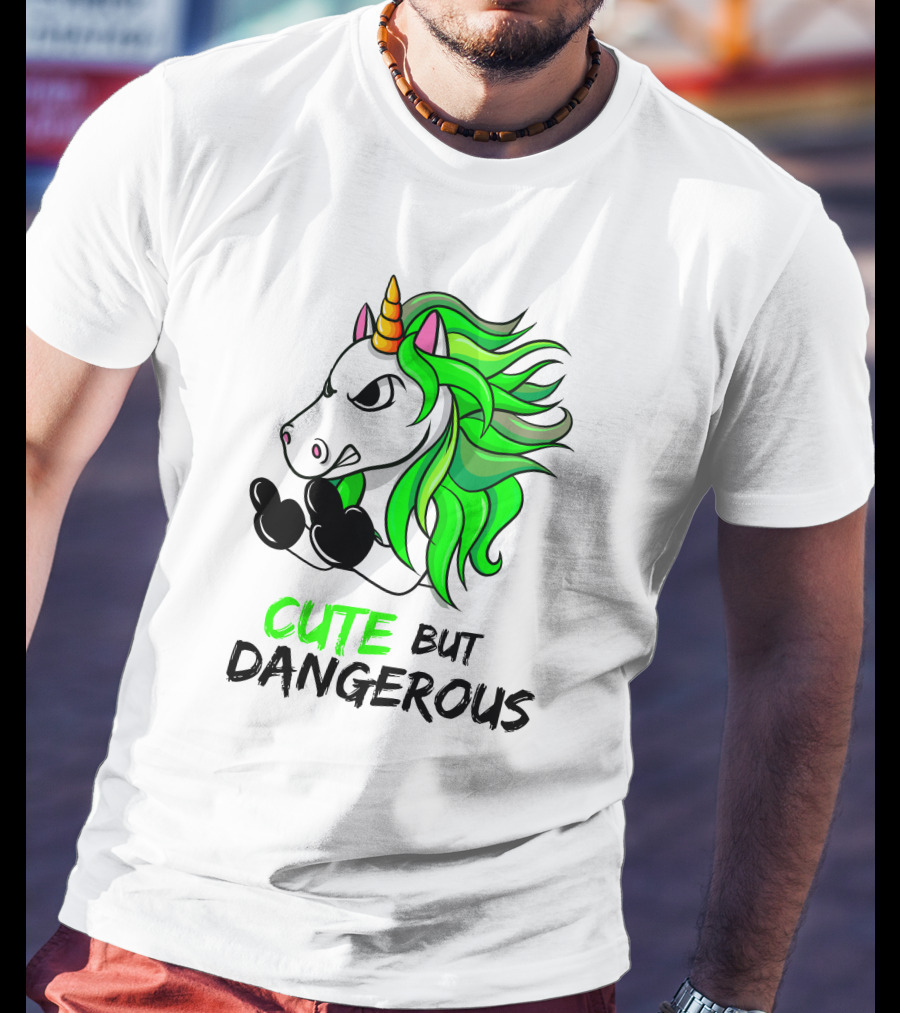 Cute But Dangerous Unicorn Green Hair T-Shirt