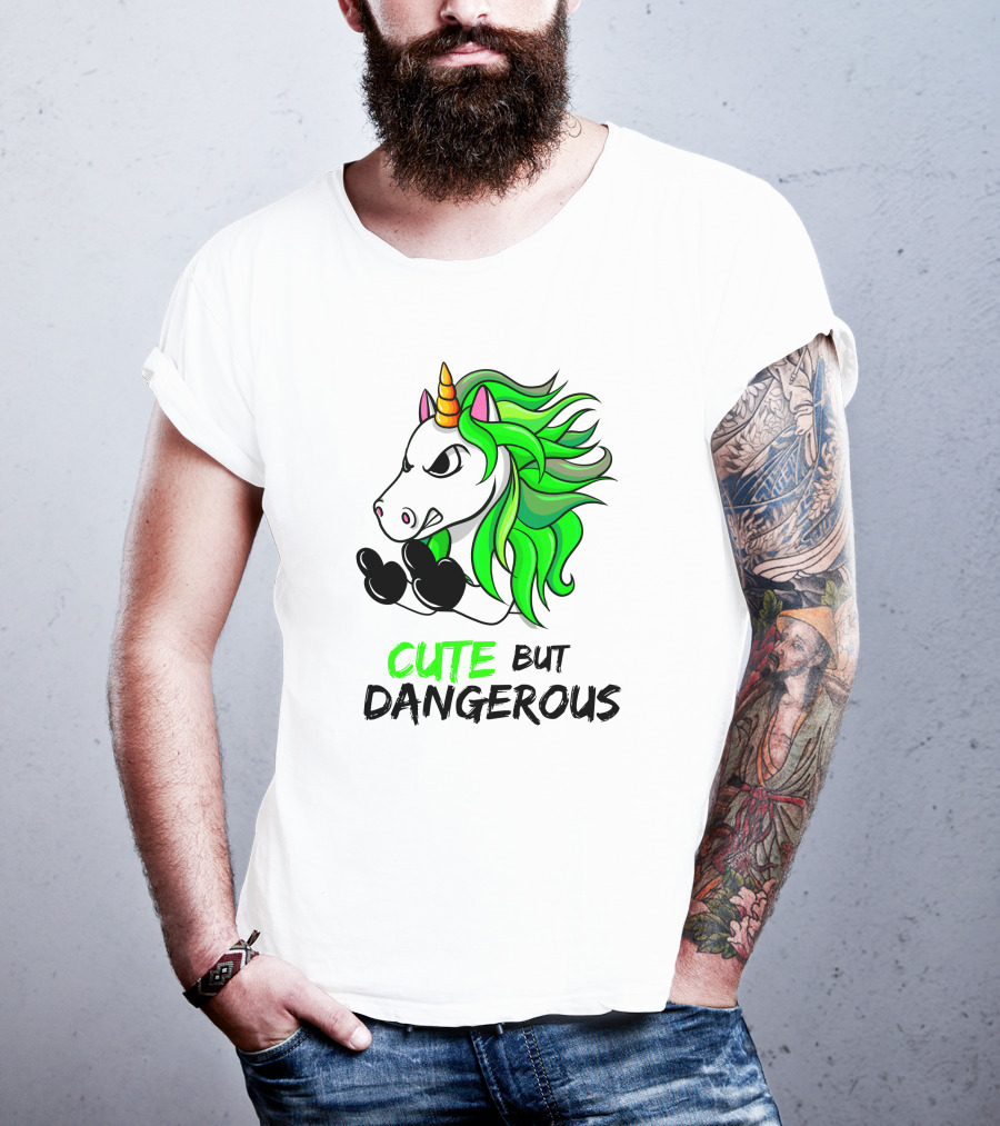 Cute But Dangerous Unicorn Green Hair T-Shirt