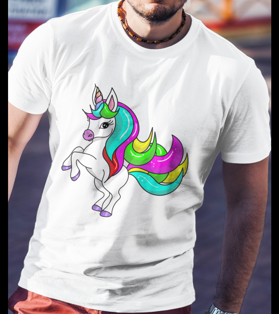 Vibrant Rainbow-Maned Unicorn Charm T-Shirt