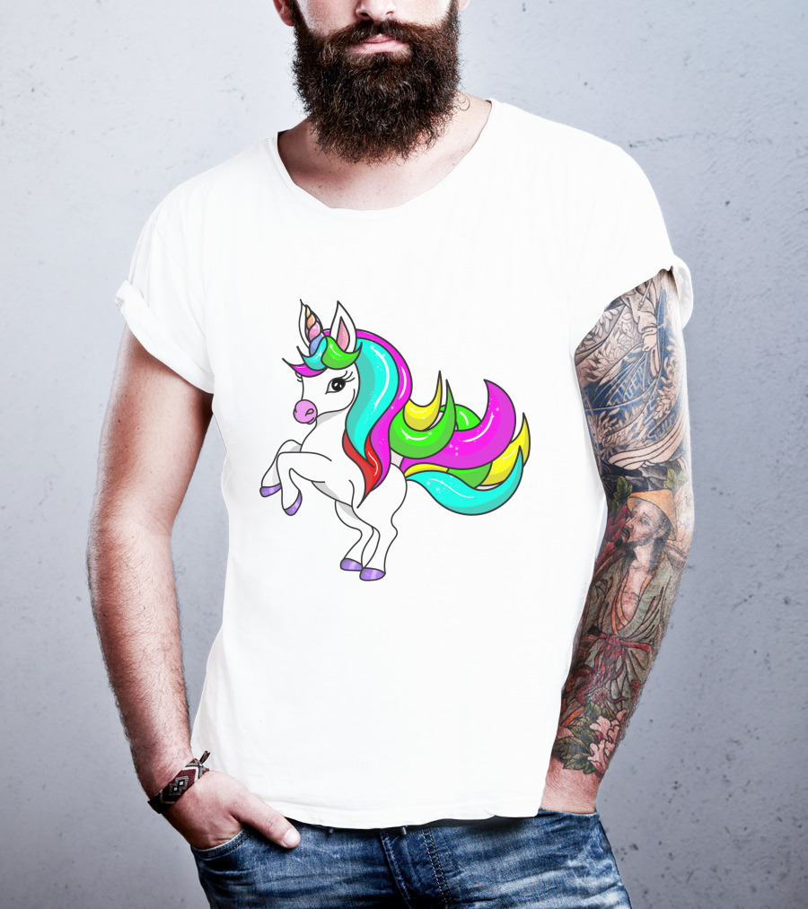 Vibrant Rainbow-Maned Unicorn Charm T-Shirt