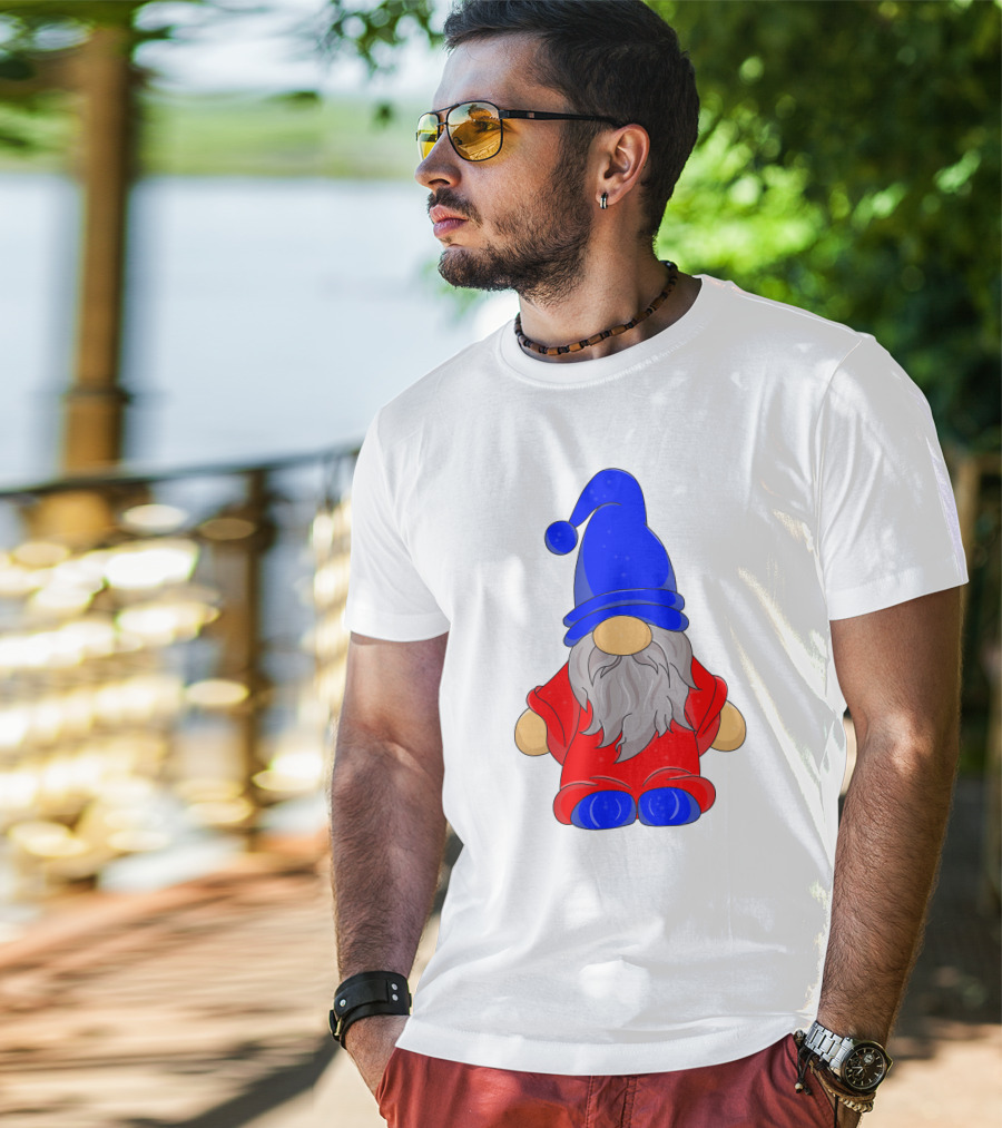 Funny Gnome With Blue Hat And Red Suit T-Shirt