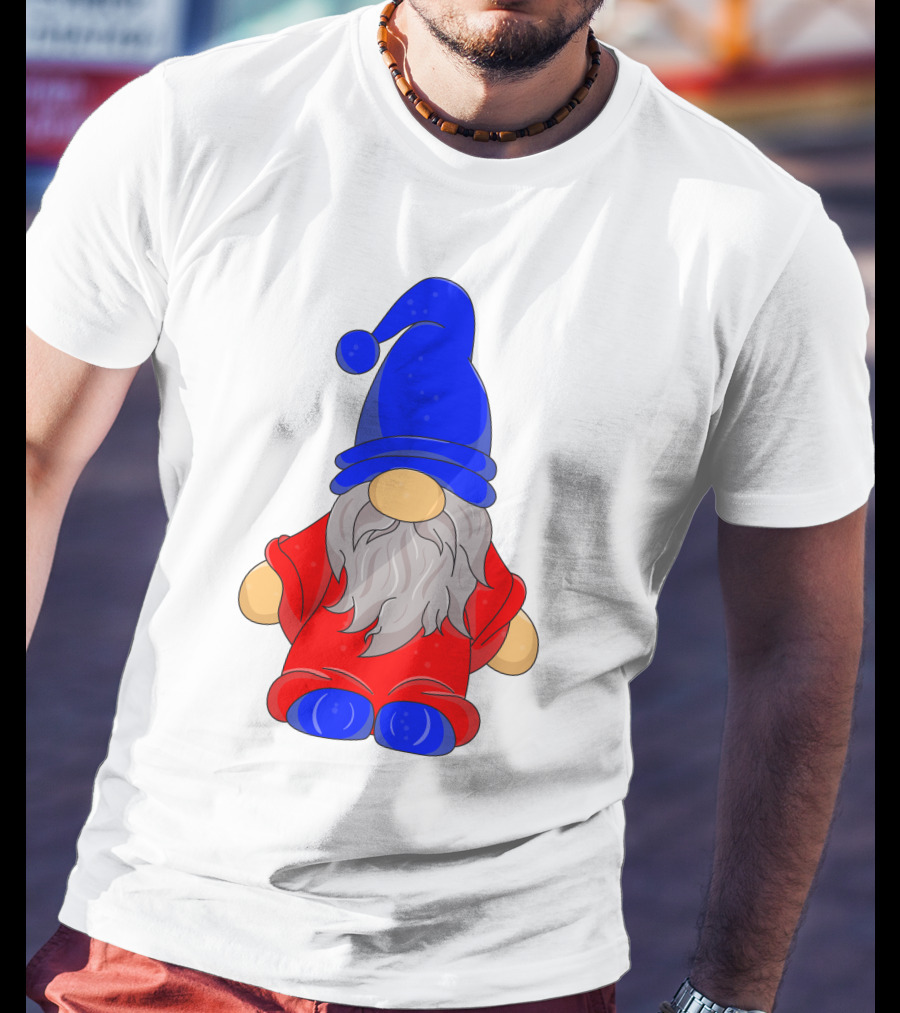 Funny Gnome With Blue Hat And Red Suit T-Shirt