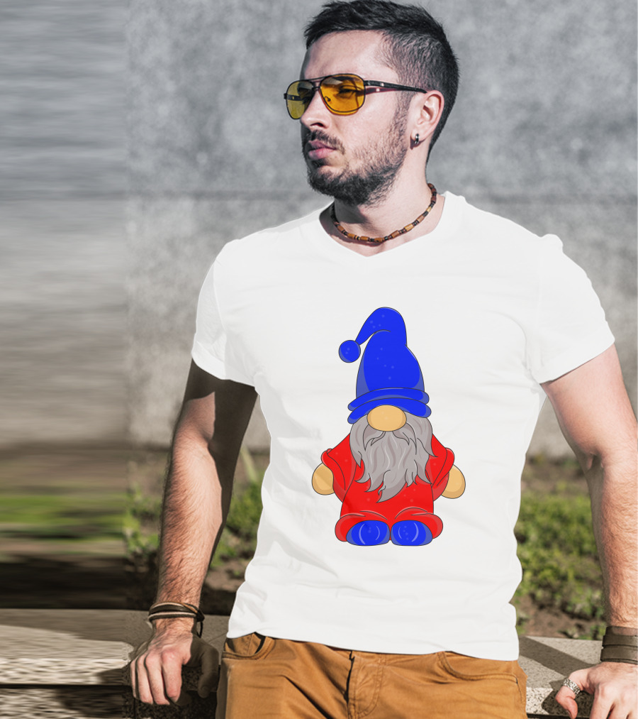 Funny Gnome With Blue Hat And Red Suit T-Shirt