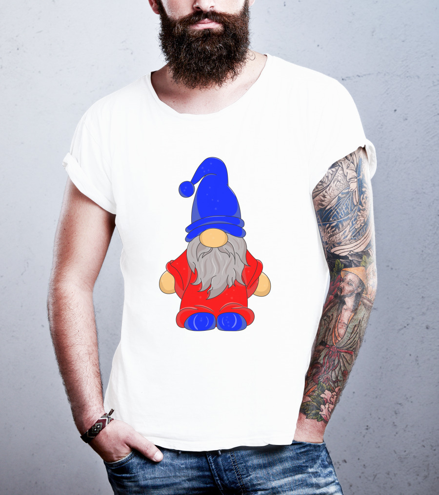 Funny Gnome With Blue Hat And Red Suit T-Shirt