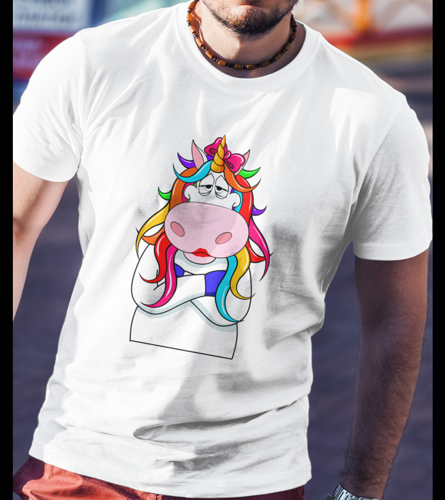 Bored Unicorn With Rainbow Mane And Crossed Arms T-Shirt